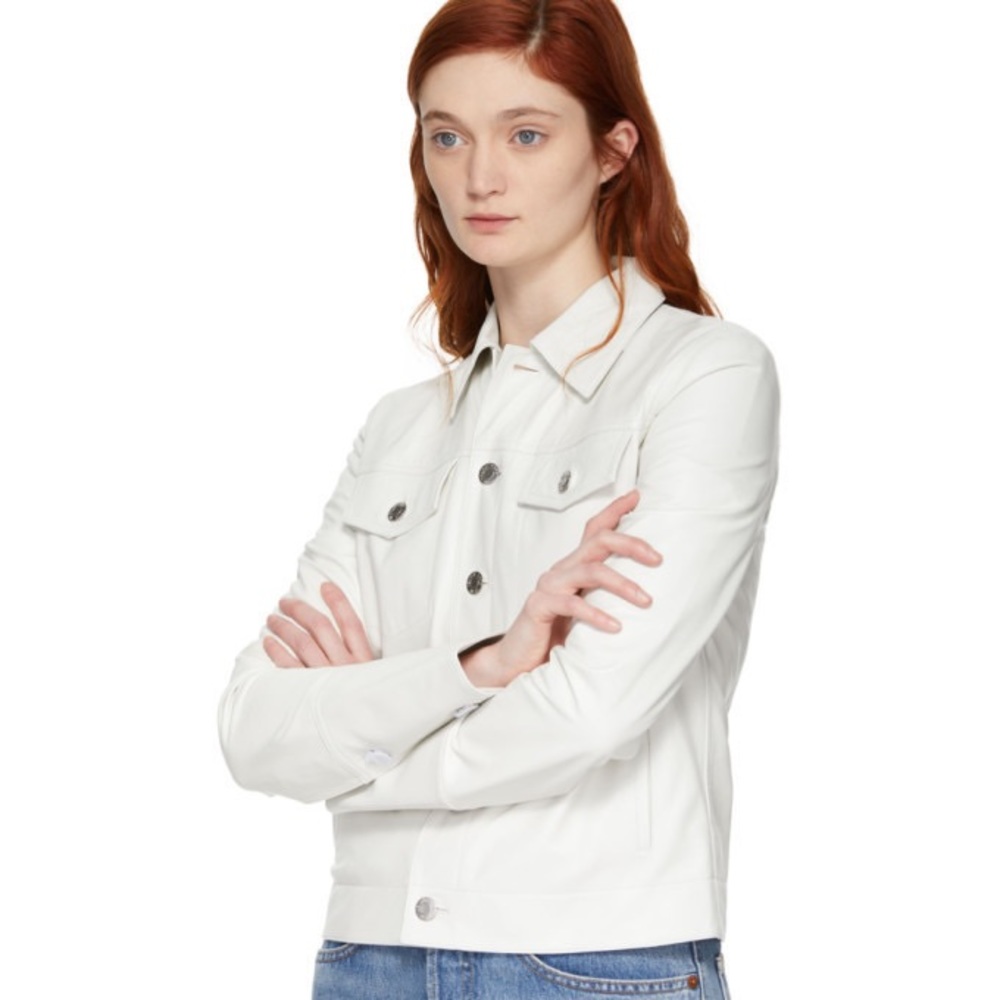Helmut Lang Off-White Leather Button-Front Jacket